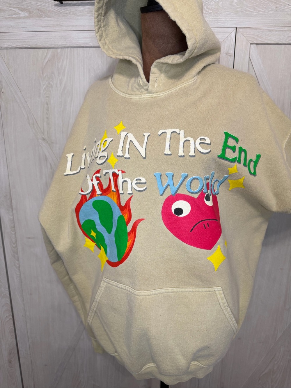 Living in the End of the World Men’s Beige Graphic Hoodie